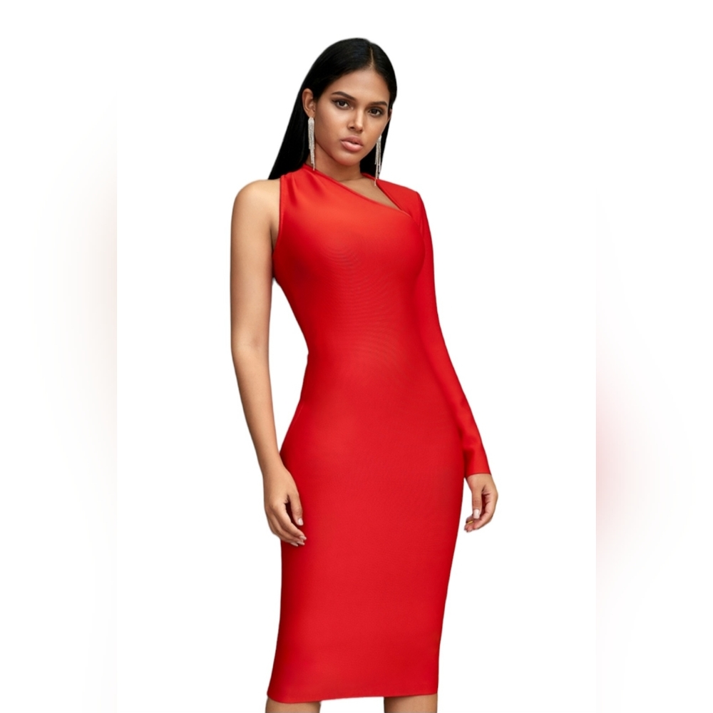 Bandage bodycon red midi women dress